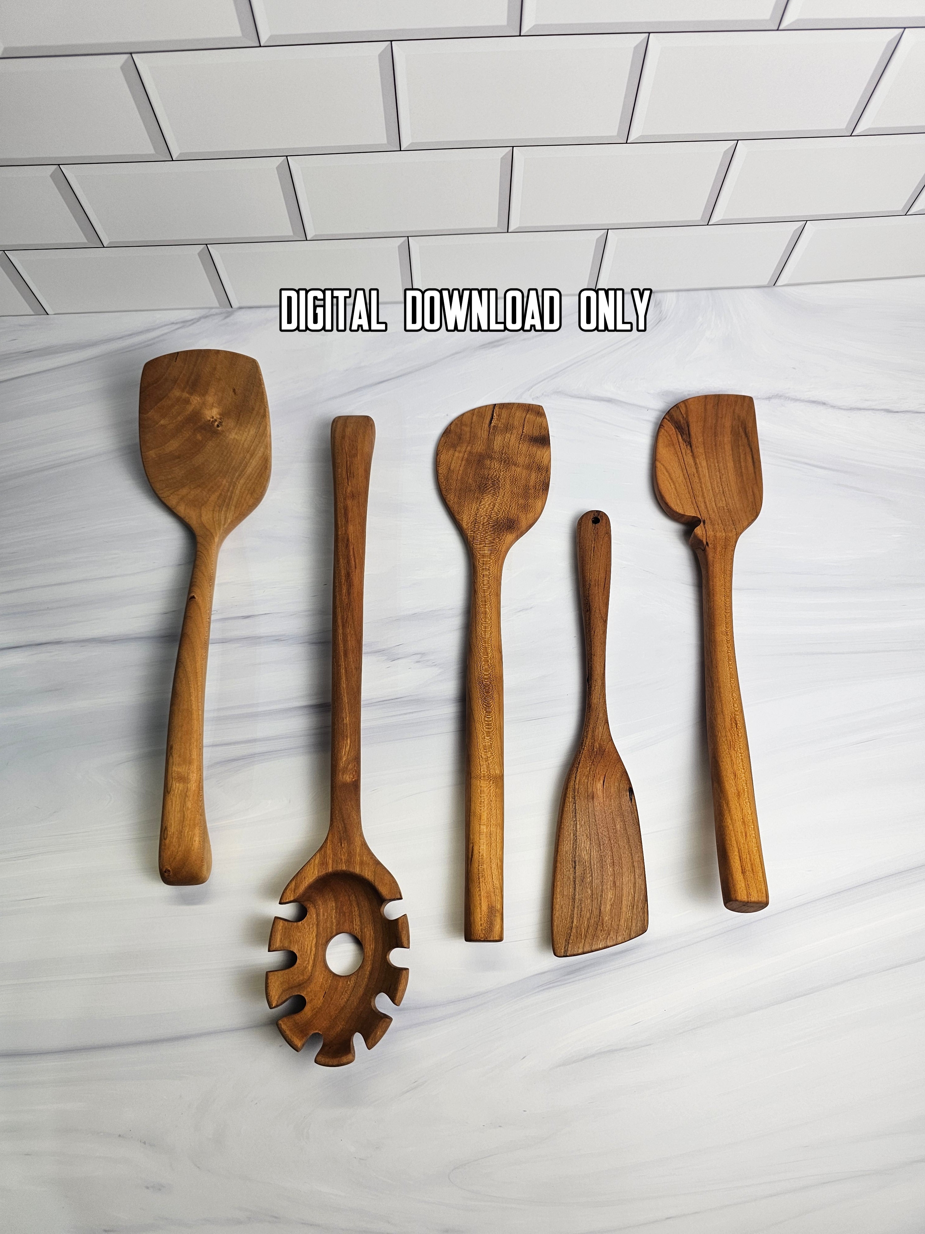 Wooden Kitchen Utensil Template Bundle – 5 Printable Designs PDF